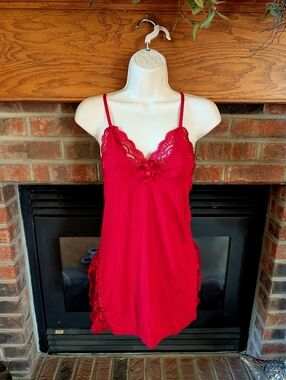 Brand New Red Lace Trim Chemise Nightgown Size Large